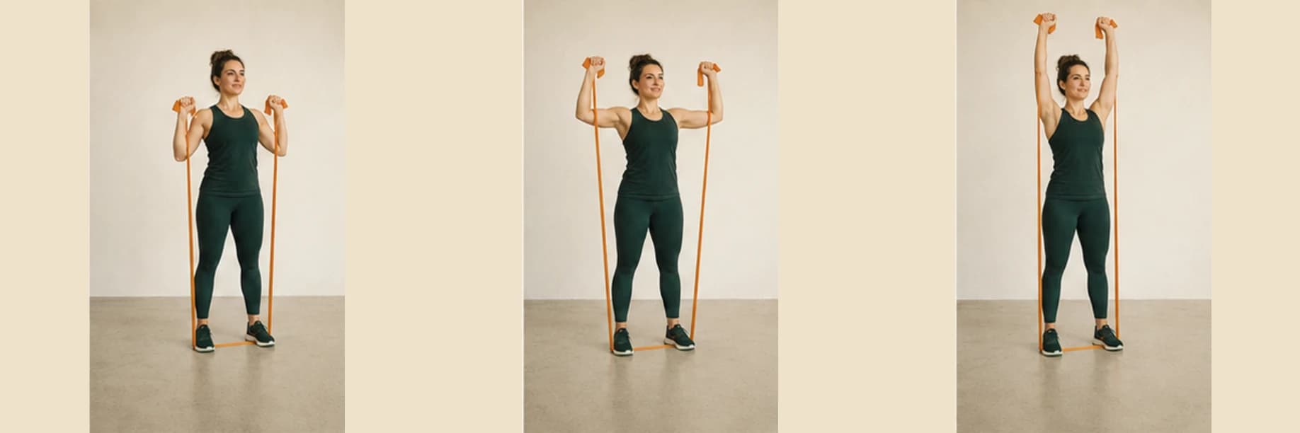 Développé épaules avec élastique : illustration des étapes du mouvement