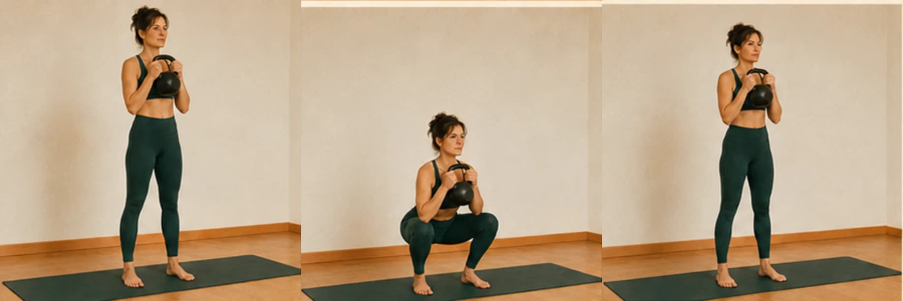 Goblet squat : illustration des étapes du mouvement