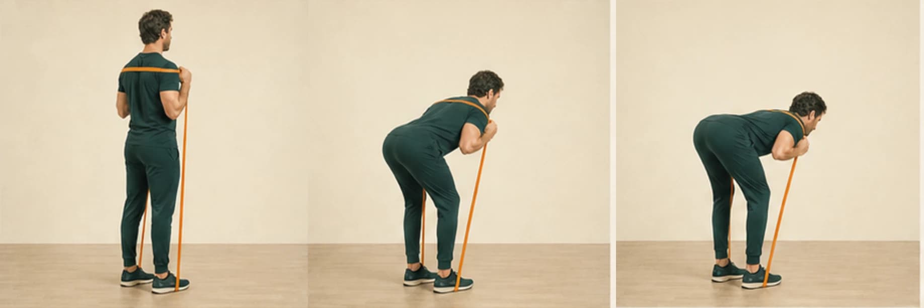 Good morning avec élastique : illustration des étapes du mouvement