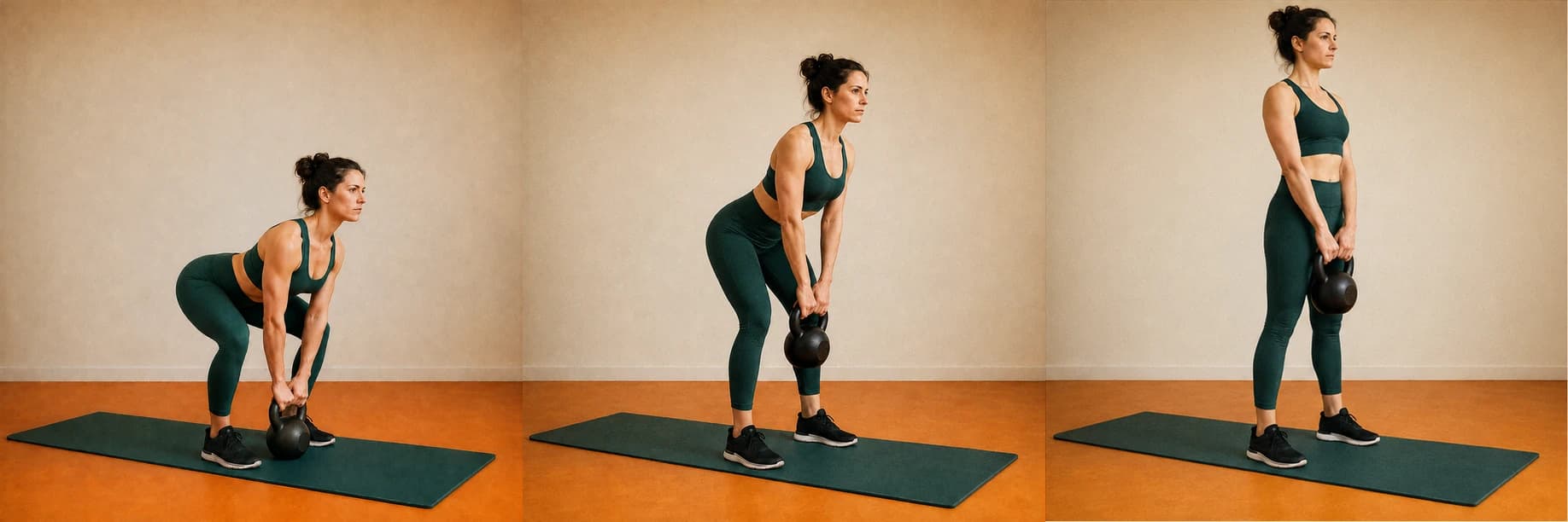 Soulevé de terre avec kettlebell : illustration des étapes du mouvement