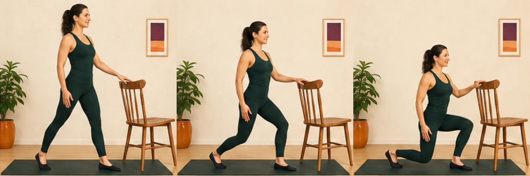Split squat assisté : illustration des étapes du mouvement