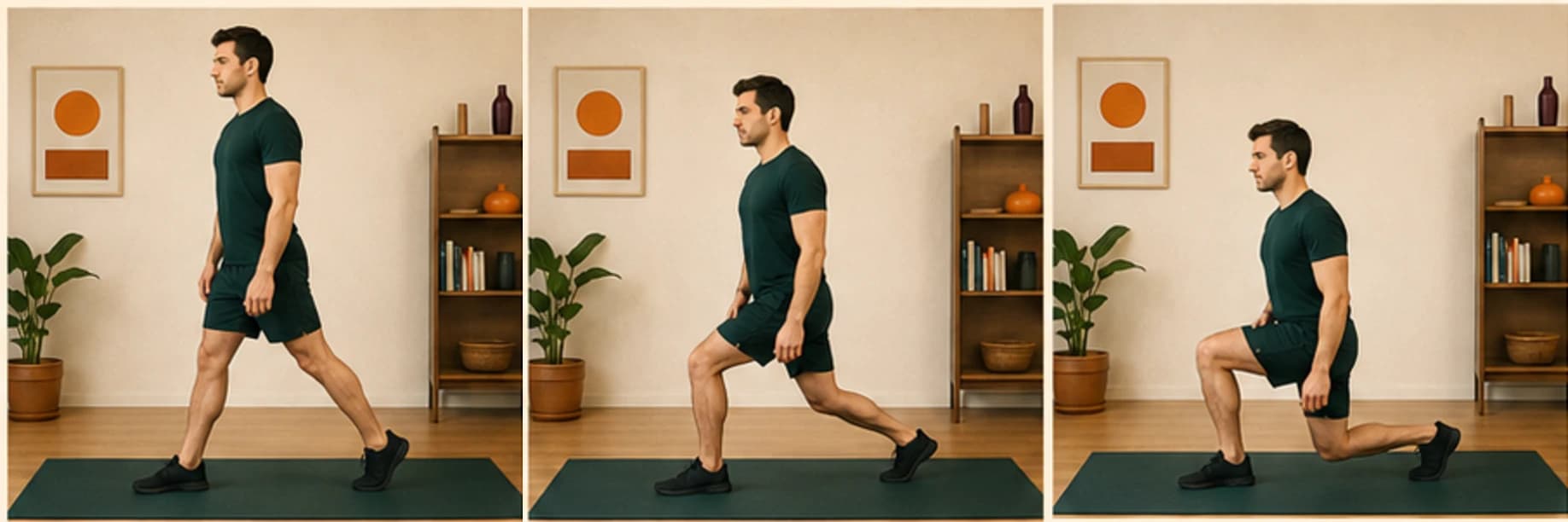 Split squat : illustration des étapes du mouvement