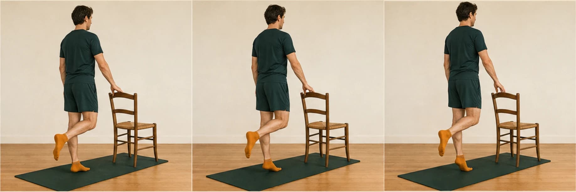 Élévation du mollet sur une jambe : illustration des étapes du mouvement