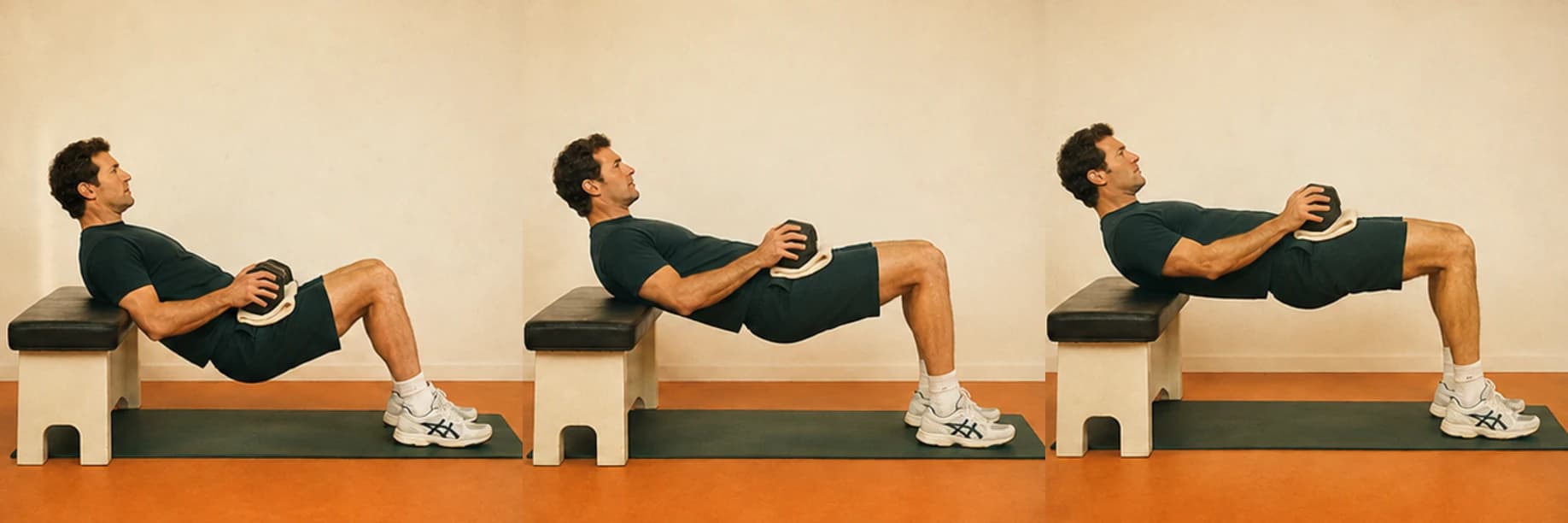 Hip thrust avec haltère : illustration des étapes du mouvement